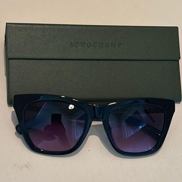 Longchamp Women\'s LO715S Cateye Frame Sunglasses Black Acetate Square Logo NWT main image 5